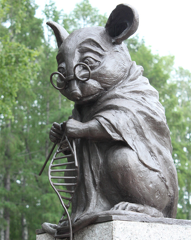 A monument to lab rats used for DNA research. Novosibirsk, Russia